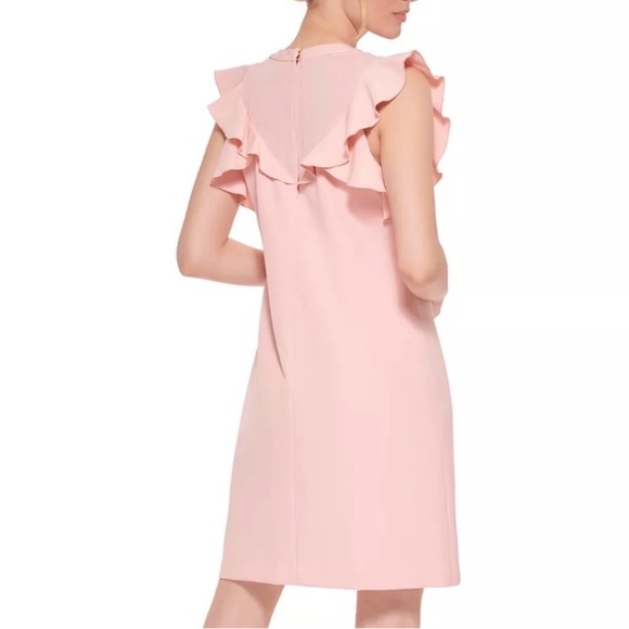 NWT Vince Camuto Pink V-Neck Sleeveless Ruffle Trim mini Dress Women’s Size 4 - Picture 2 of 11